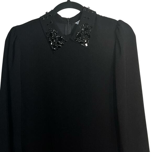 Trina Turk Black Jeweled Beaded-Collar Shift Dress Size 4 Long Sleeve - Picture 2 of 8